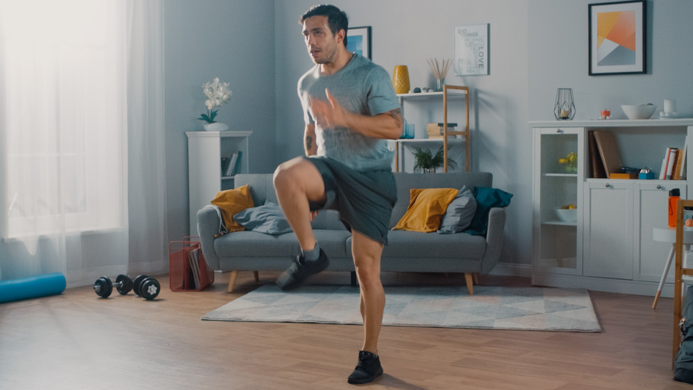 man exercising at home