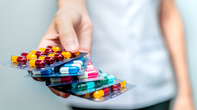 Packets of antibiotics up close