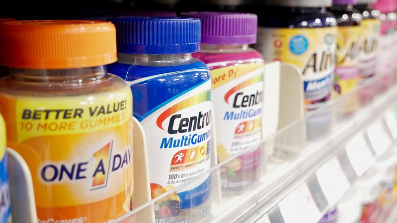 Row of multivitamins in a store