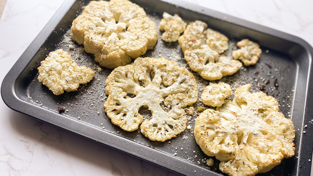 cauliflower steaks on pan