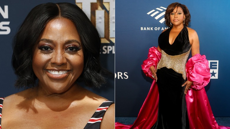 A close-up of Sherri Shepherd smiling and a photo of her posing at a red carpet
