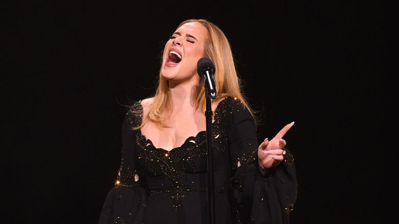 Adele performing on stage in Las Vegas