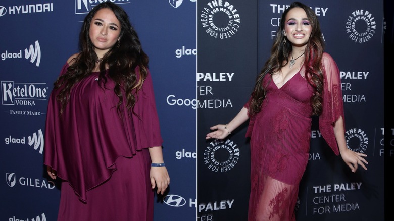 Split image of Jazz Jennings before and after a nearly 100 pound weight loss