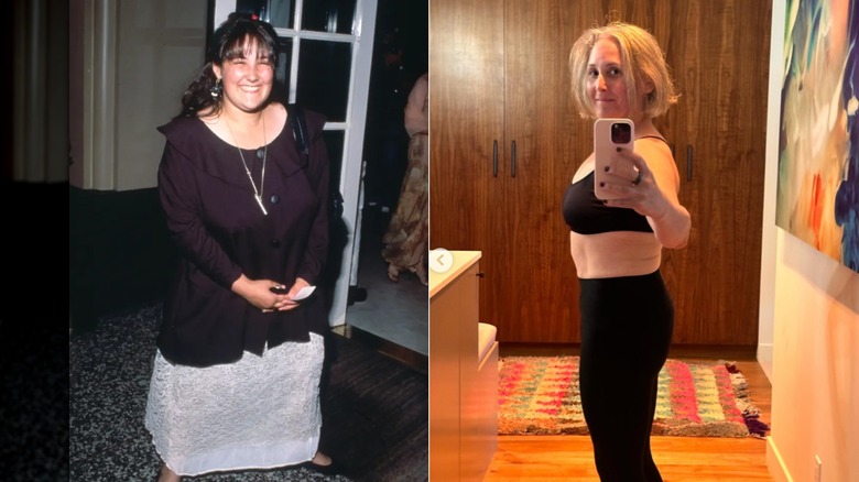 Split image of Ricki Lake before she lost 100 pounds and after she trimmed down