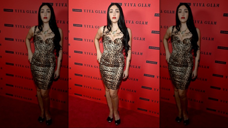 Lourdes Leon shows off her figure in a black dress at a red carpet event
