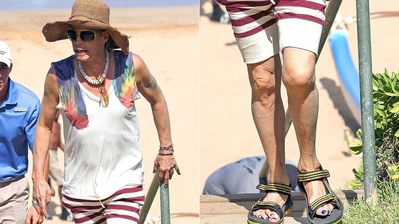 A closeup of Steven Tyler's toes