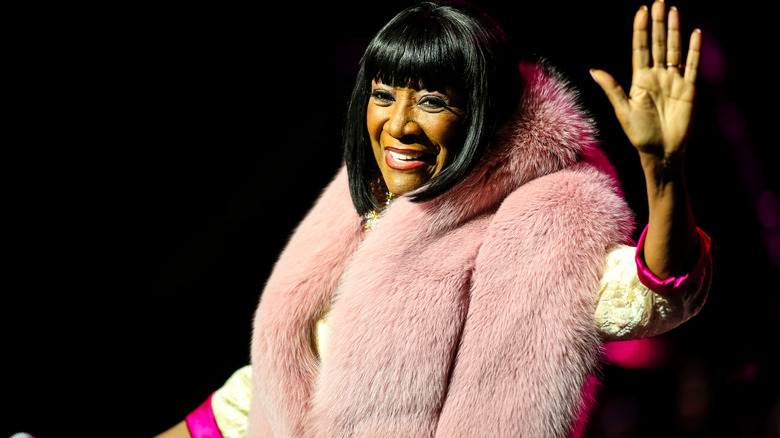 Patti LaBelle in pink fur