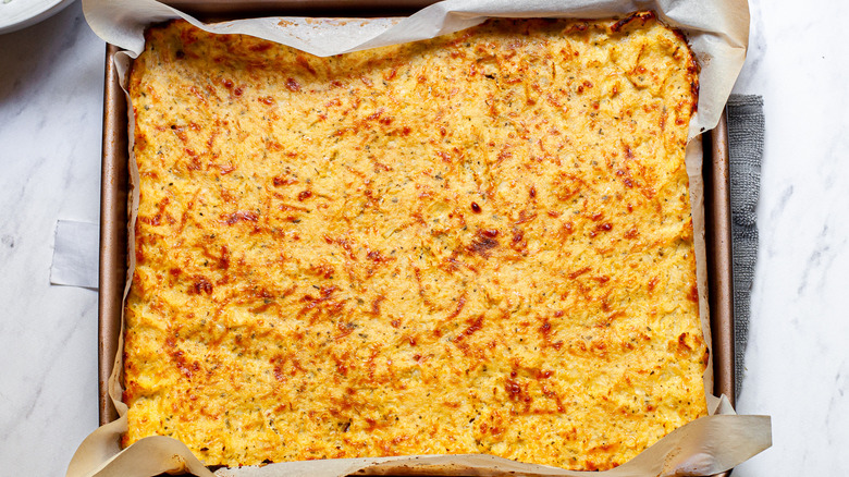 Cauliflower breadsticks in a pan