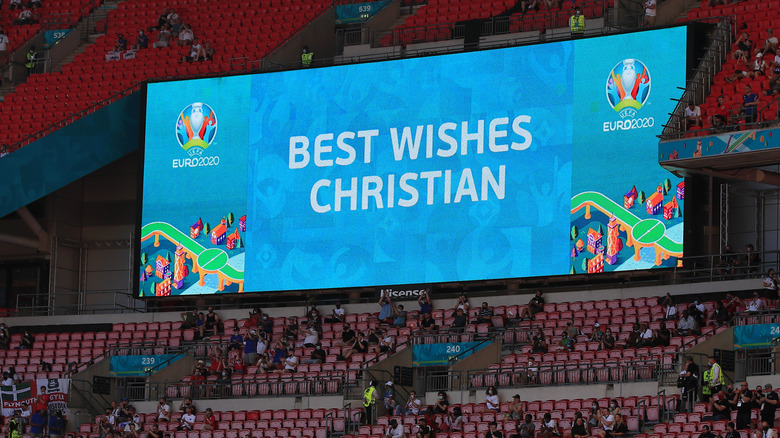 A stadium billboard in London wishing sending Eriksen well wishes