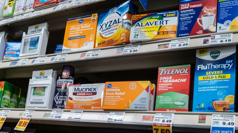 shelves stocked with medical drugs