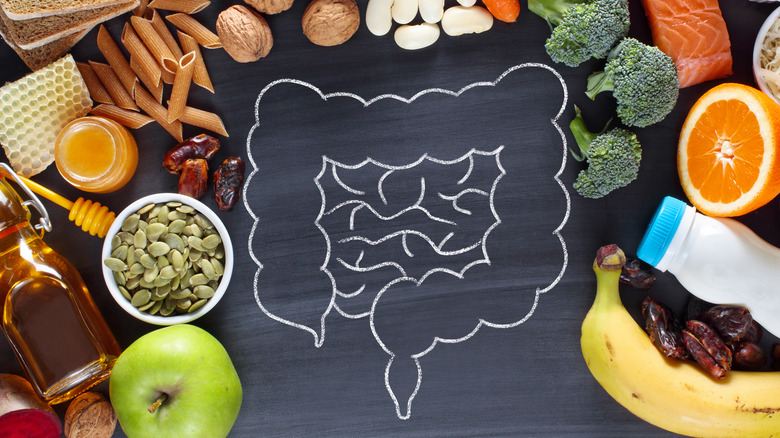 Food surrounding intestines drawing