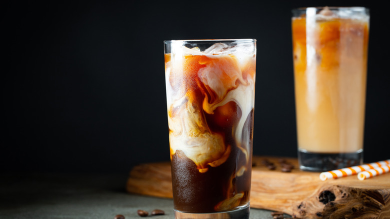 Two glasses of iced coffee