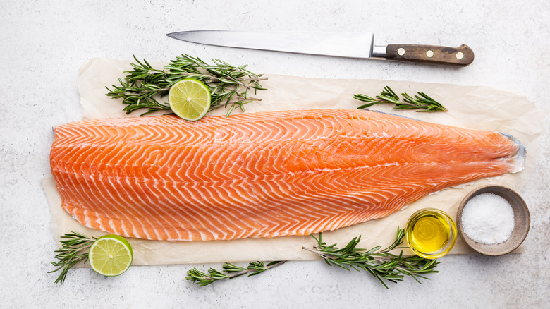 A fillet of raw salmon