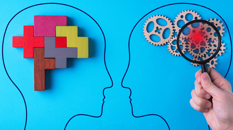 conceptual image of brain's building blocks and gears