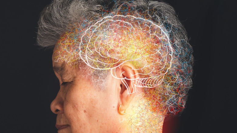 illustration of brain in woman's head