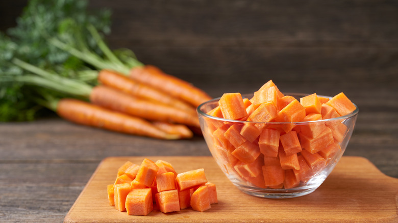 Bowl of chopped carrots