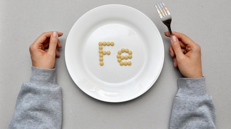 Plate with iron abbreviation using supplements