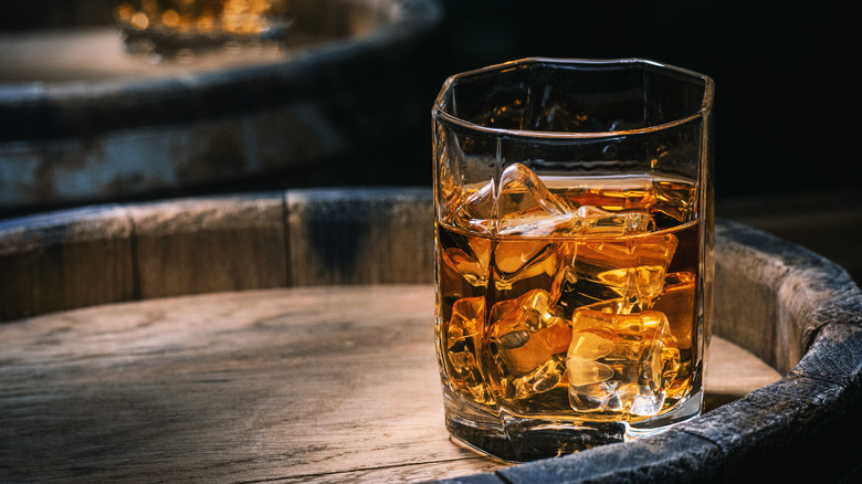 Glass of brandy on ice