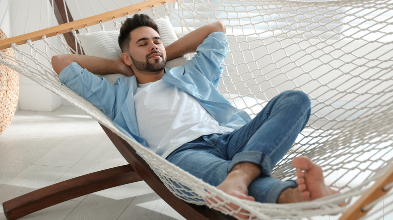 Relaxing in a hammock