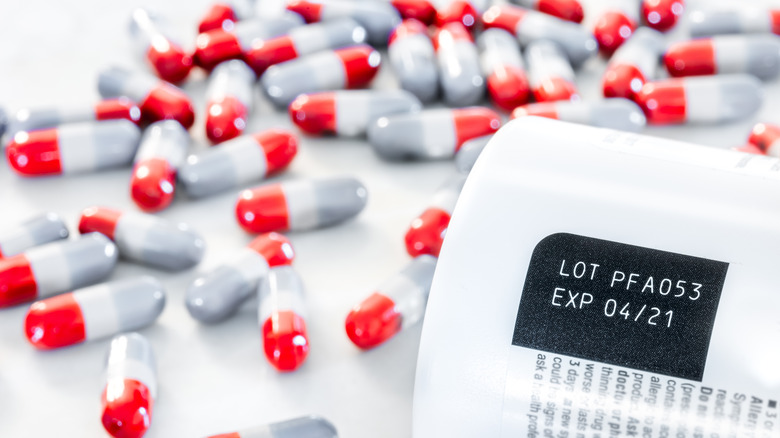 expired medicine label with pills