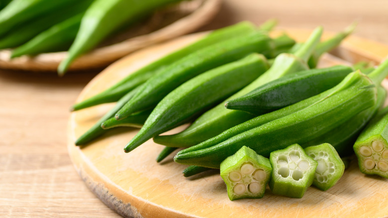 a plate of raw okra