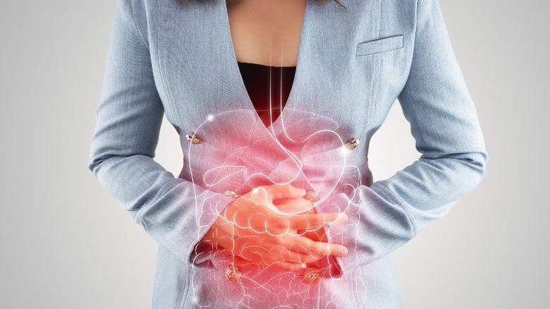 woman with upset stomach