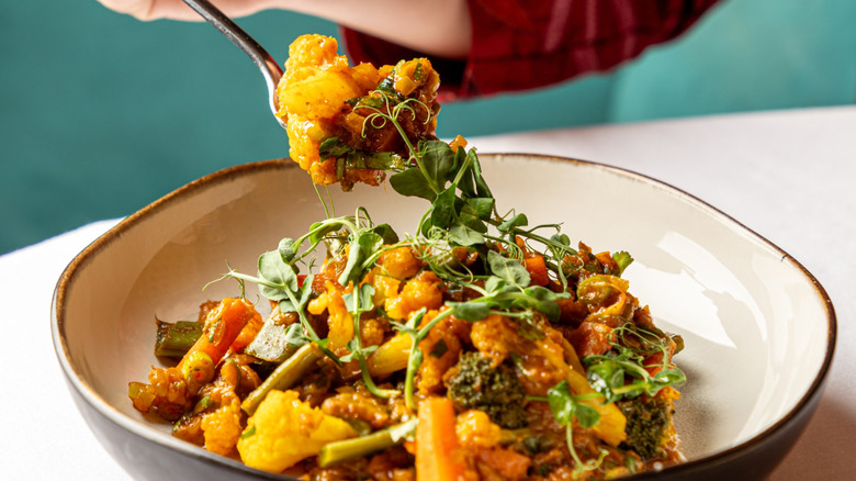 A spoonful of a traditional Indian dish