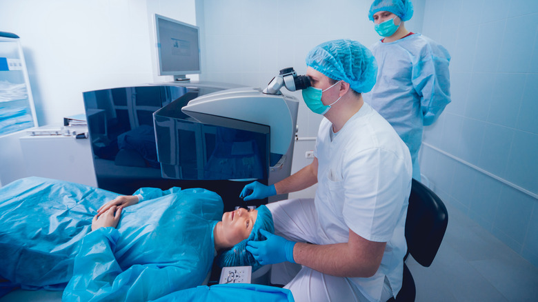 A patient gets LASIK surgery