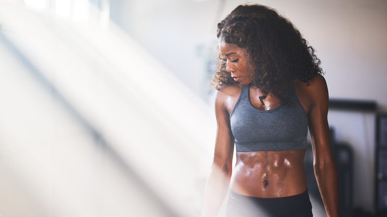 Black woman with serious abs