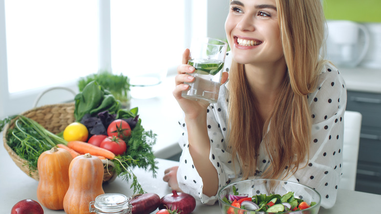 Woman eating a salad