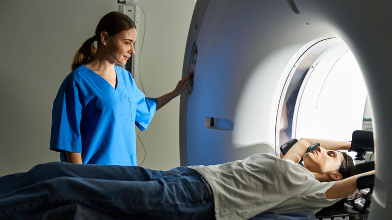 woman having an MRI performed