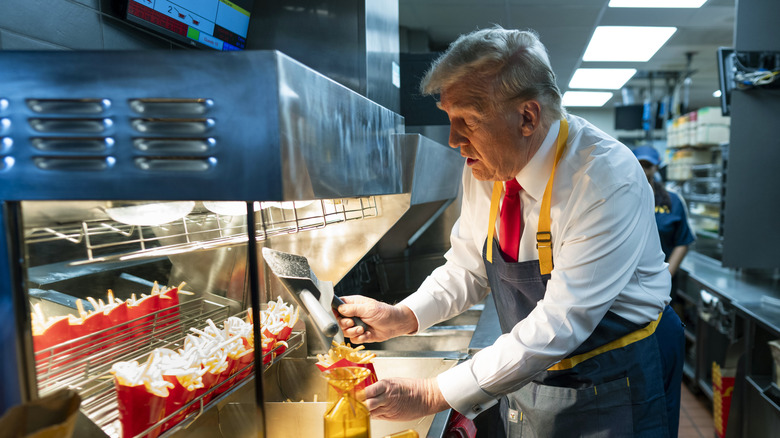 Trump making fries while campaigning at McDonald's