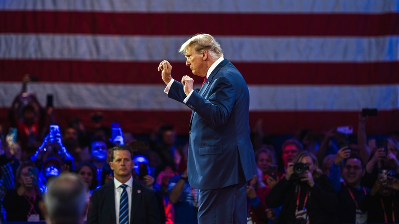 Donald Trump giving a speech during campaign