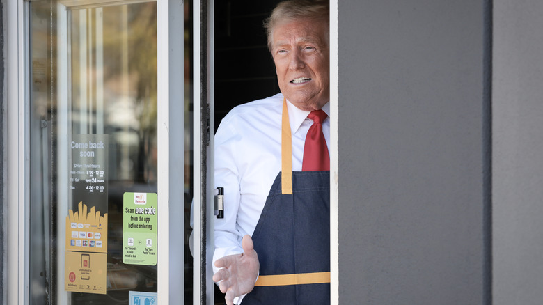 Donald Trump during a campaign stop at McDonald's in 2024