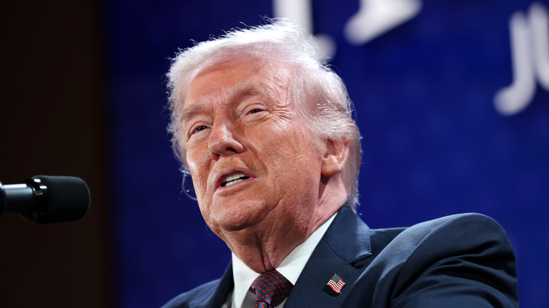 Donald Trump delivers remarks during the Treasury Department's Trump Accounts Summit at Andrew W. Mellon Auditorium on January 28, 2026.