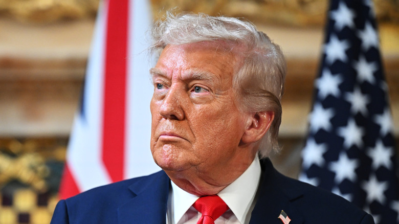 Donald Trump attending a press conference with UK Prime Minister Keir Starmer