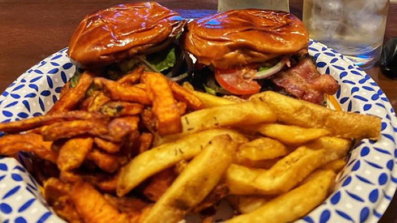 Bacon avocado burger with fries