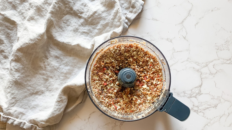 goji berry energy bites mixture in food processor