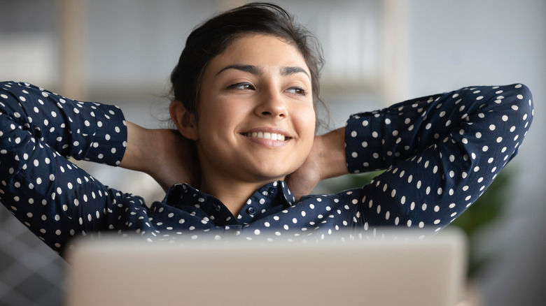 healthy working woman smiling