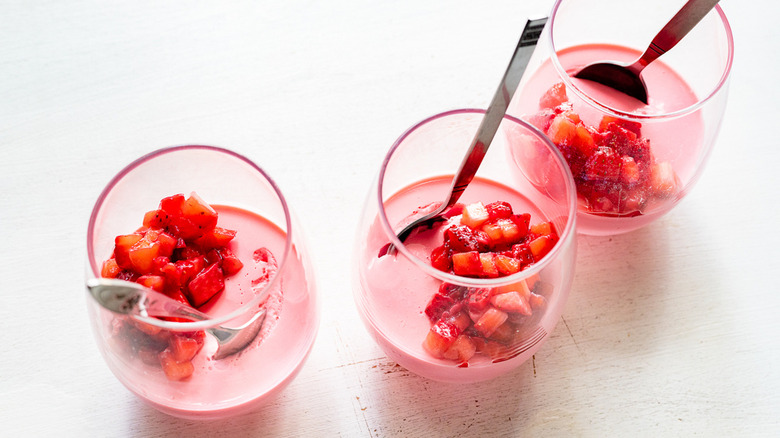 glasses of Strawberry Jello Mousse