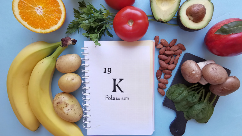 potassium sign with potassium-rich foods