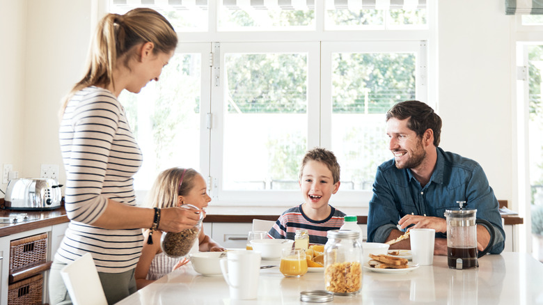 family enjoying breakfast together