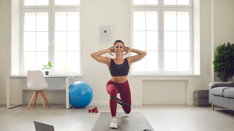 A woman works out