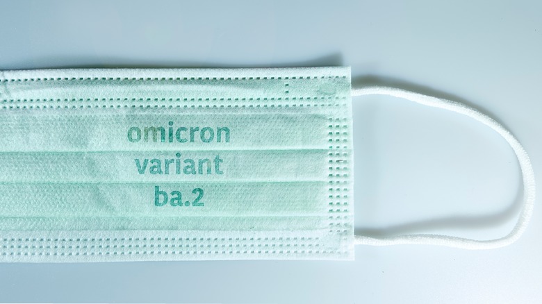 COVID-19 surgical mask reading "omicron variant ba.2"