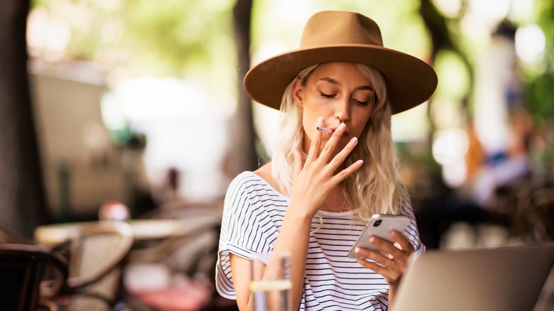 Woman smoking cigarette