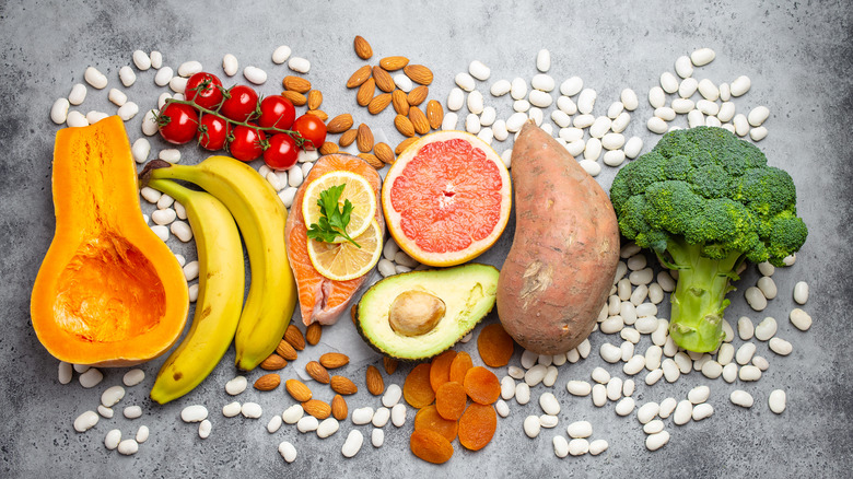 selection of potassium-rich foods and supplements