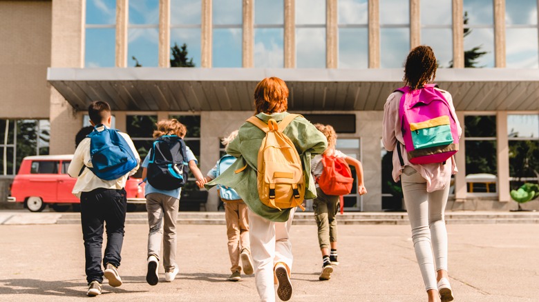 group of children entering school