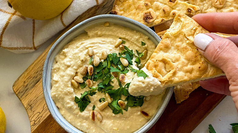 hummus on a tray