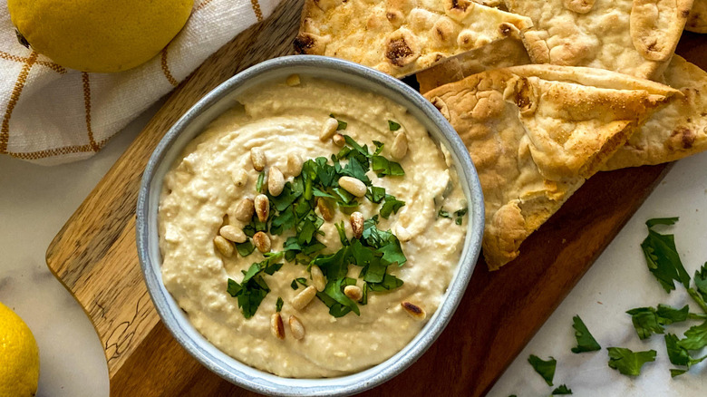 hummus on a tray 