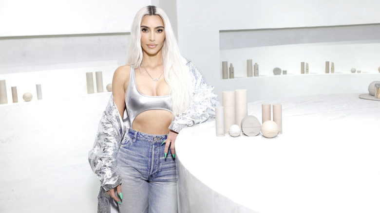 Kim Kardashian visiting the SKKN by KIM holiday pop-up store at Westfield Century City Mall